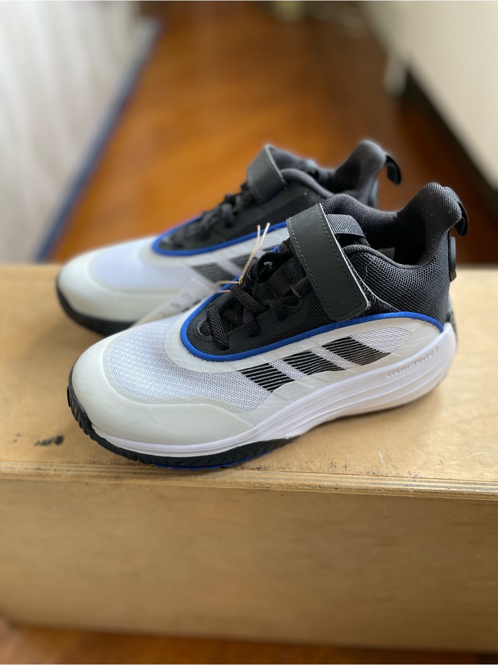 adidas Kids White Black and Blue Athletic Sneakers